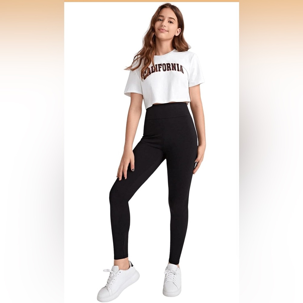NWT Milumia Girls Black High Waisted Leggings Wide Waistband Stretch Size 12